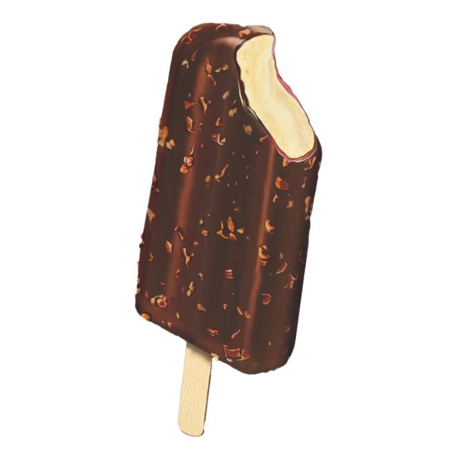 Bombón helado almendrado con cobertura de chocolate y almendras congelado Bombón helado almendrado con cobertura de chocolate y almendras congelado