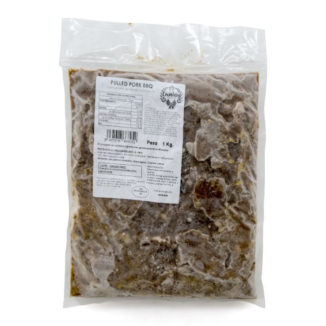 Carne de cerdo mechada con salsa barbacoa congelada en envase Carne de cerdo mechada con salsa barbacoa congelada en envase