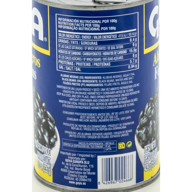 Lata de alubias negras al natural marca Goya con apertura fácil Lata de alubias negras al natural marca Goya con apertura fácil