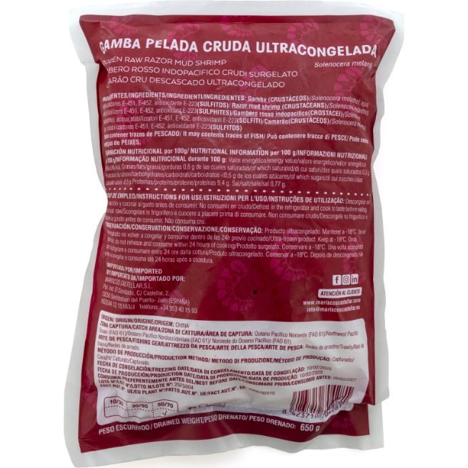Gamba pelada cruda ultracongelada Castellar en bolsa de 650 gramos Gamba pelada cruda ultracongelada Castellar en bolsa de 650 gramos