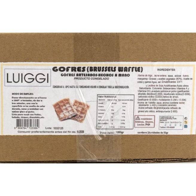 Gofres de Bruselas artesanos marca Luiggi congelados en caja de 25 unidades Gofres de Bruselas artesanos marca Luiggi congelados en caja de 25 unidades