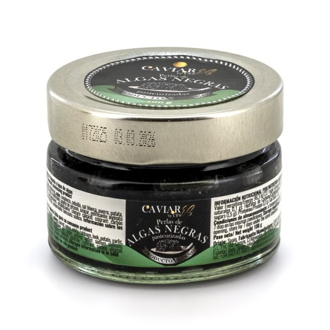 Tarro de perlas de algas negras Caviar ES producto vegano pasteurizado Tarro de perlas de algas negras Caviar ES producto vegano pasteurizado