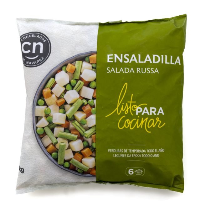 Ensaladilla ultracongelada con patata zanahoria guisantes y judías verdes en bolsa de 1 kg Ensaladilla ultracongelada con patata zanahoria guisantes y judías verdes en bolsa de 1 kg