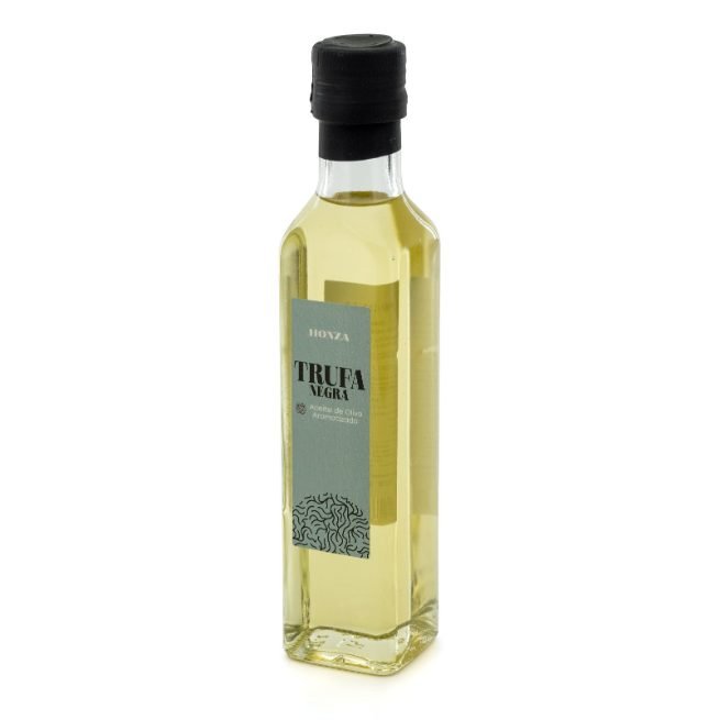Botella de aceite de oliva aromatizado a la trufa negra de la marca Honza Botella de aceite de oliva aromatizado a la trufa negra de la marca Honza