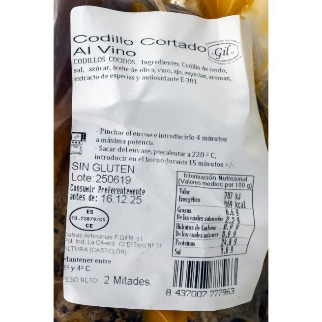 CODILLO CERDO PARTIDO AROMA VINO 500/600GR APROX C/3UDS CODILLO CERDO PARTIDO AROMA VINO 500/600GR APROX C/3UDS