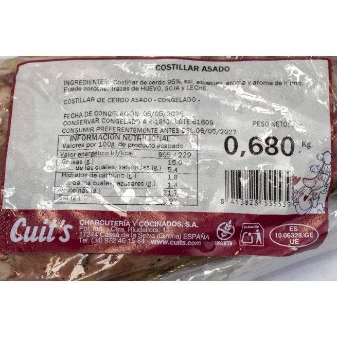 Costillar de cerdo asado congelado Cuit's envasado al vacío Costillar de cerdo asado congelado Cuit's envasado al vacío