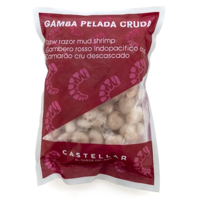 Gamba pelada cruda congelada calibre XL en envase Castellar Gamba pelada cruda congelada calibre XL en envase Castellar