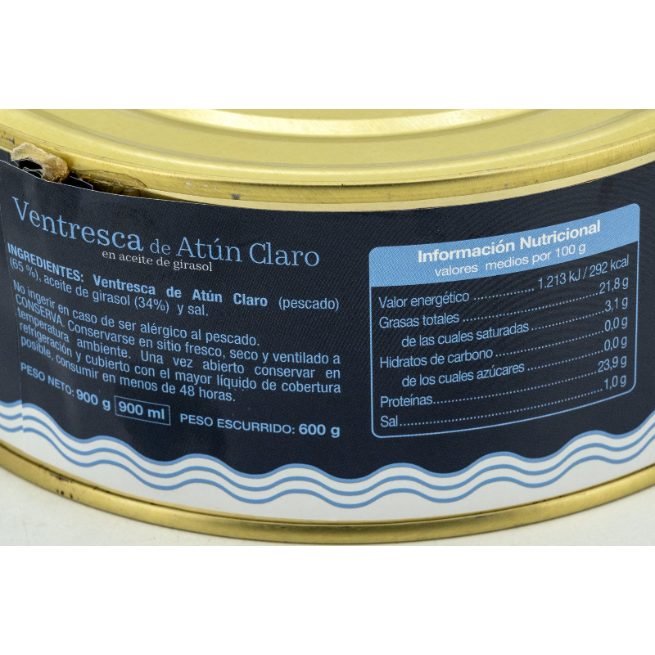 Lata de Ventresca de Atún Claro en aceite de girasol Arraunak 900 g Lata de Ventresca de Atún Claro en aceite de girasol Arraunak 900 g