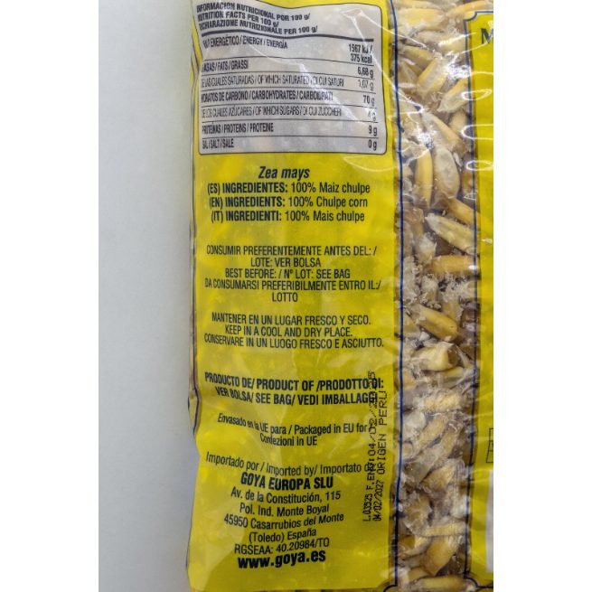 Maíz chulpe Goya en envase de 500 gramos listo para tostar Maíz chulpe Goya en envase de 500 gramos listo para tostar