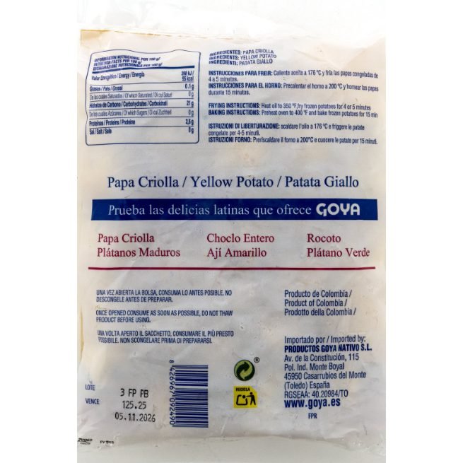Papa criolla amarilla congelada Goya en bolsa de 400 gramos Papa criolla amarilla congelada Goya en bolsa de 400 gramos