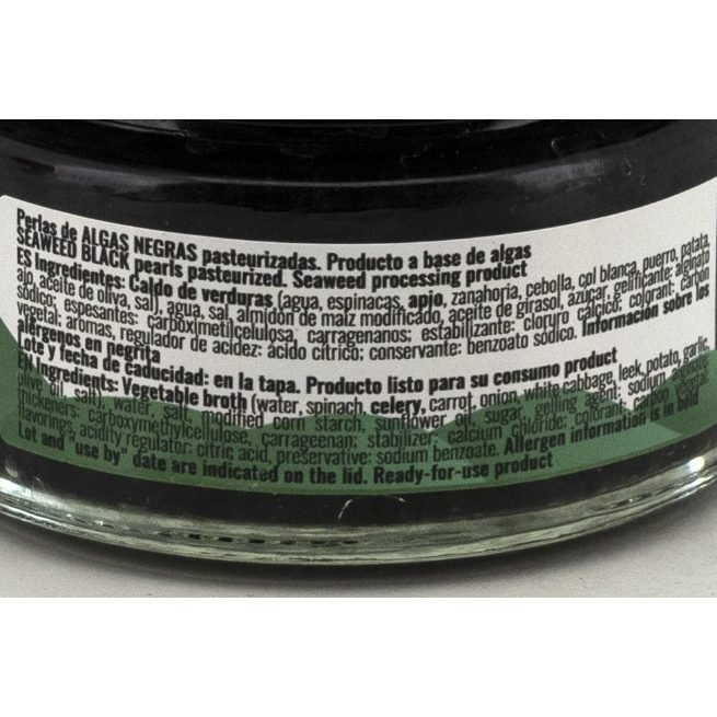 Tarro de perlas de algas negras Caviar ES producto vegano pasteurizado Tarro de perlas de algas negras Caviar ES producto vegano pasteurizado