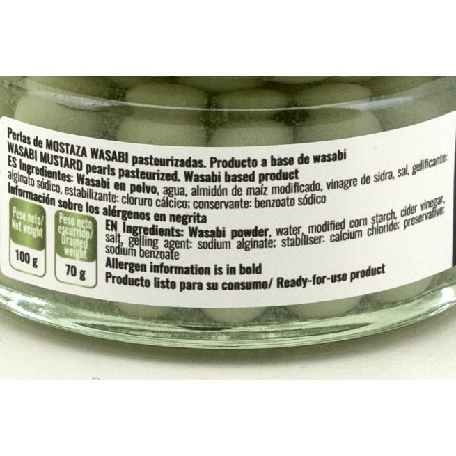 Perlas de mostaza wasabi en tarro de cristal de 100 gramos Perlas de mostaza wasabi en tarro de cristal de 100 gramos