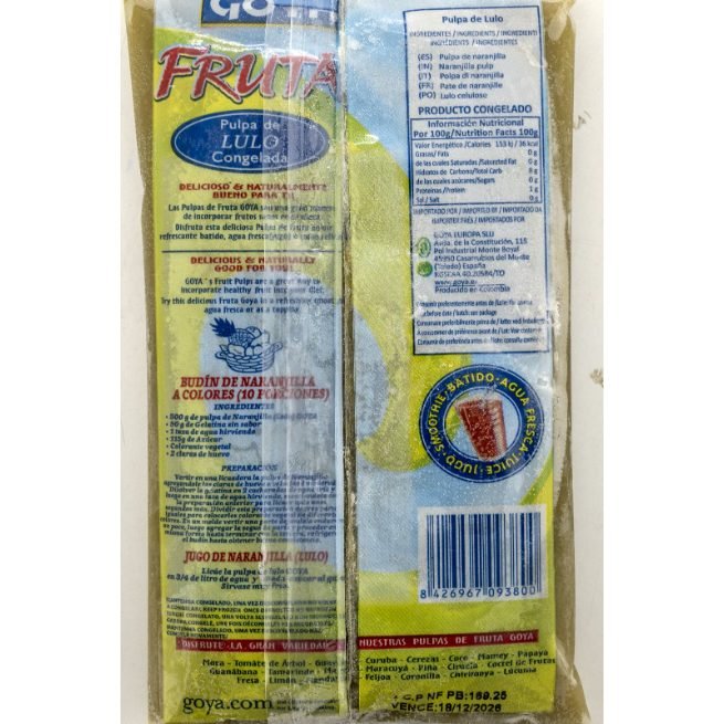 Pulpa de lulo naranjilla congelada marca Goya en envase de 250 gramos Pulpa de lulo naranjilla congelada marca Goya en envase de 250 gramos