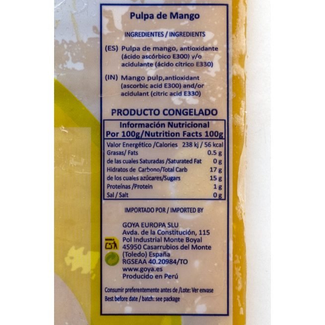 Pulpa de mango congelada Goya en envase individual de 250 gramos Pulpa de mango congelada Goya en envase individual de 250 gramos