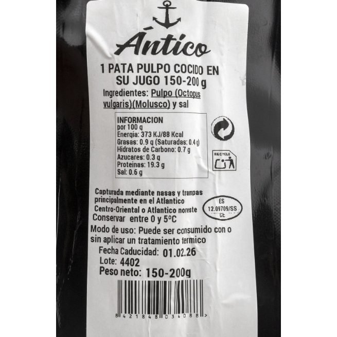 Pata de pulpo cocido en su jugo Ántico Pata de pulpo cocido en su jugo Ántico