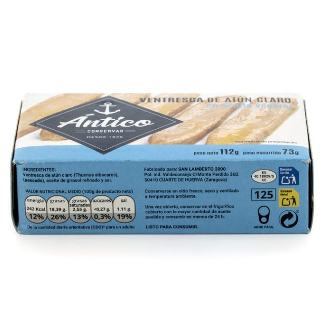 Lata de ventresca de atún claro en aceite de girasol Lata de ventresca de atún claro en aceite de girasol