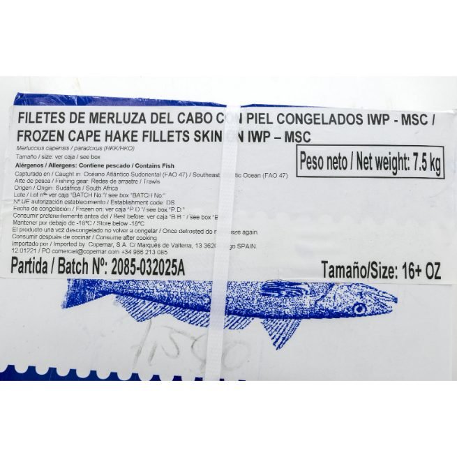 Filete de merluza Austral congelado con piel limpio de espinas Filete de merluza Austral congelado con piel limpio de espinas