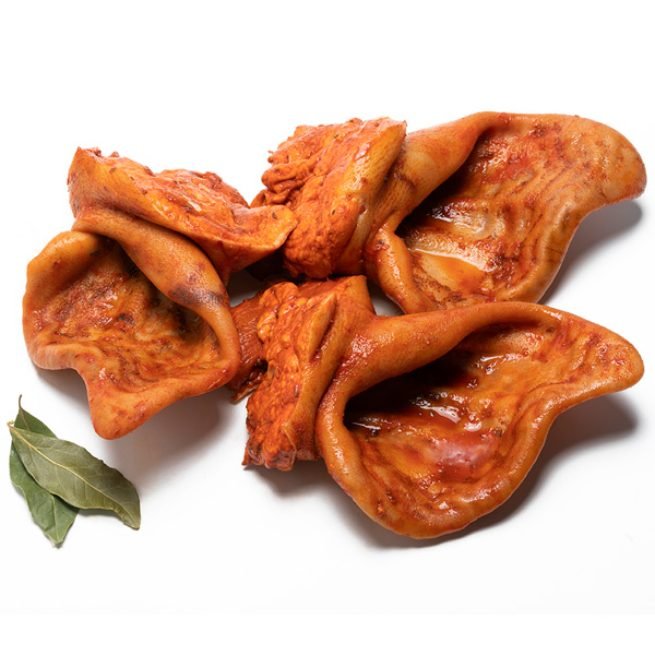 Oreja de cerdo cocida entera adobada marca Gil envasada al vacío Oreja de cerdo cocida entera adobada marca Gil envasada al vacío