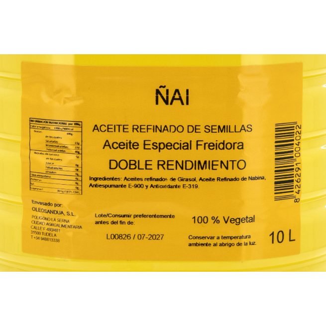 Garrafa de aceite refinado de semillas ÑAI especial freidora doble rendimiento 10 litros Garrafa de aceite refinado de semillas ÑAI especial freidora doble rendimiento 10 litros