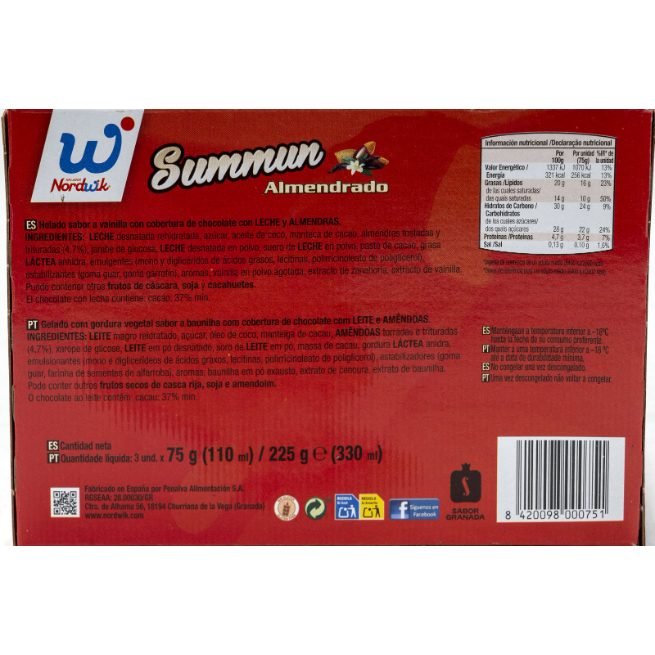 Helado Summum Almendrado Nordisk con cobertura de chocolate y almendras pack 3 unidades Helado Summum Almendrado Nordisk con cobertura de chocolate y almendras pack 3 unidades