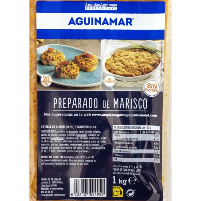 Bandeja de preparado untable de surimi y marisco Aguinamar listo para servir Bandeja de preparado untable de surimi y marisco Aguinamar listo para servir