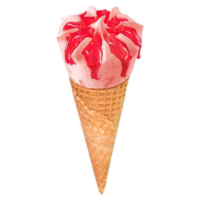 Corneto de helado de fresa con nata y cobertura de chocolate marca Nordik Corneto de helado de fresa con nata y cobertura de chocolate marca Nordik