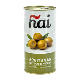 Aceitunas Verdes Manzanilla Rellenas de Anchoa ÑAI (Lata RO-1500)
