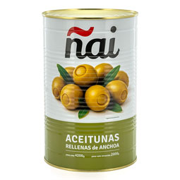 Aceitunas Verdes Manzanilla Rellenas de Anchoa ÑAI (Lata Gigante A-15 4200g)