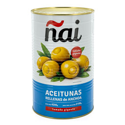 Aceitunas Verdes Manzanilla Rellenas de Anchoa ÑAI Selección Gigante (Lata A-15 4200g)