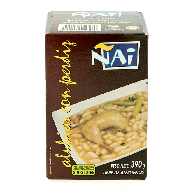 Alubias con perdiz Ñai en envase de 390 gramos, plato cocinado sin gluten Alubias con perdiz Ñai en envase de 390 gramos, plato cocinado sin gluten