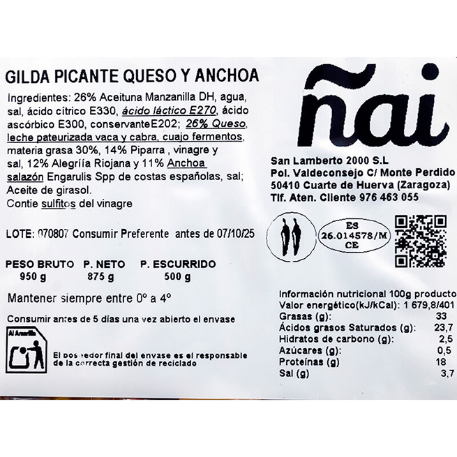 Banderilla gilda picante anchoa y queso 23/24Uds Banderilla gilda picante anchoa y queso 23/24Uds
