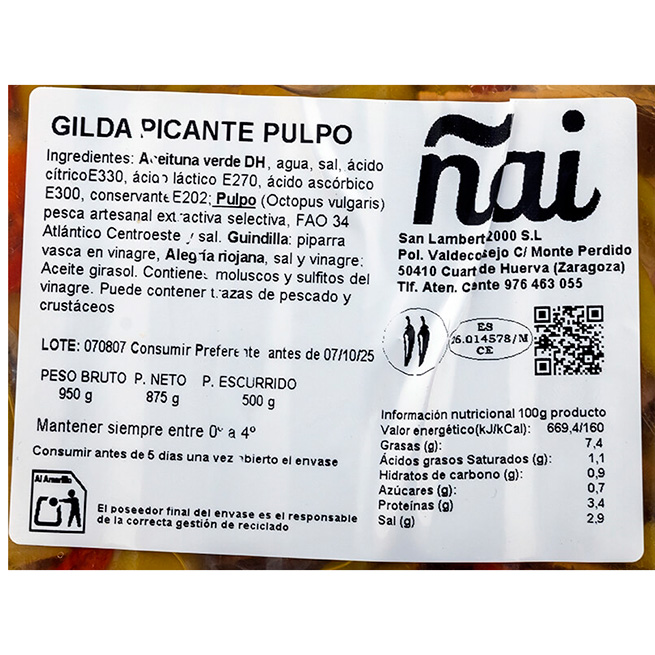 Banderilla gilda picante pulpo 24/25Uds Banderilla gilda picante pulpo 24/25Uds