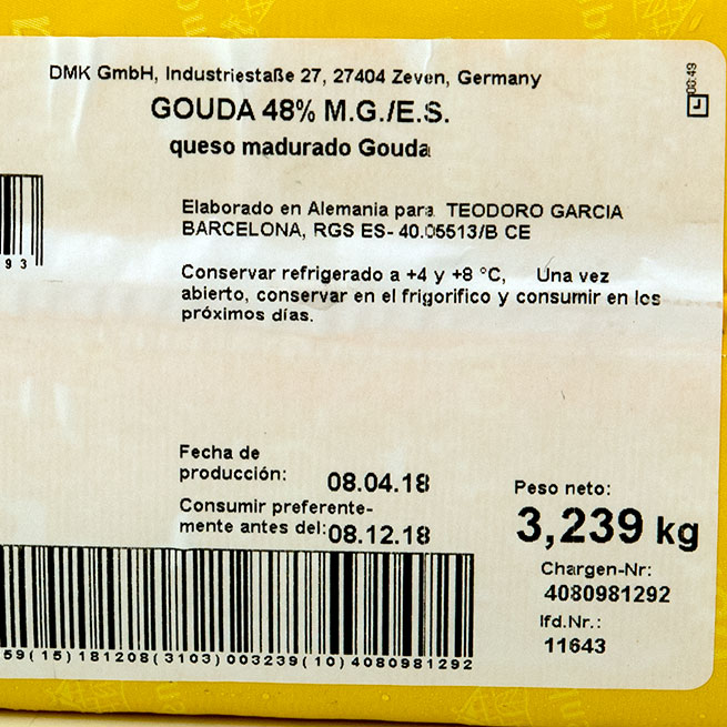 Barra de queso Gouda 2.5Kg Aproximados