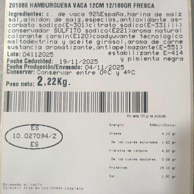 Burger de vaca 180Gr Burger de vaca 180Gr