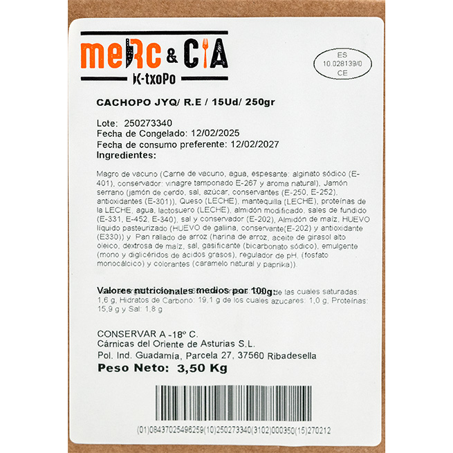 Cachopo jamón y queso sin gluten 250Gr Cachopo jamón y queso sin gluten 250Gr