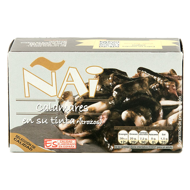 Calamar trozos en tinta 120Gr Ñai Selección Calamar trozos en tinta 120Gr Ñai Selección