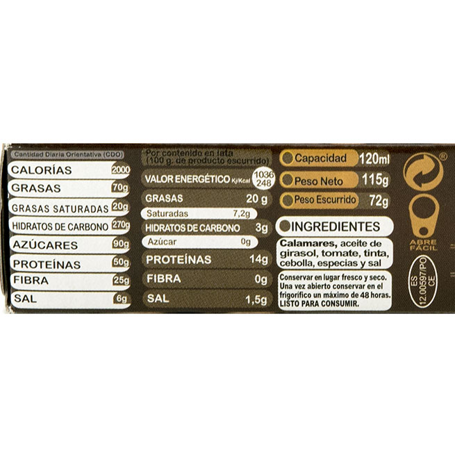 Calamar trozos en tinta 120Gr Ñai Selección Calamar trozos en tinta 120Gr Ñai Selección