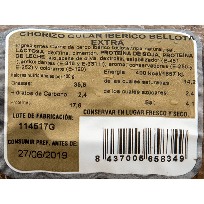 Chorizo Ibérico bellota Guijuelo Nove 1.200Gr Aprox
