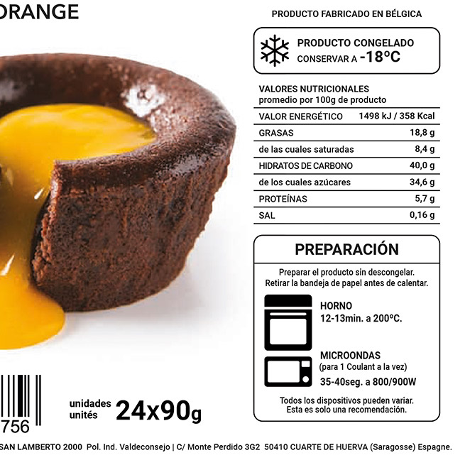 Coultant de chocolate con corazón de naranja 24Uds de 90Gr