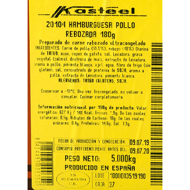 Hamburguesa de 180 gr pollo crunch - 5 Kg Hamburguesa de 180 gr pollo crunch - 5 Kg