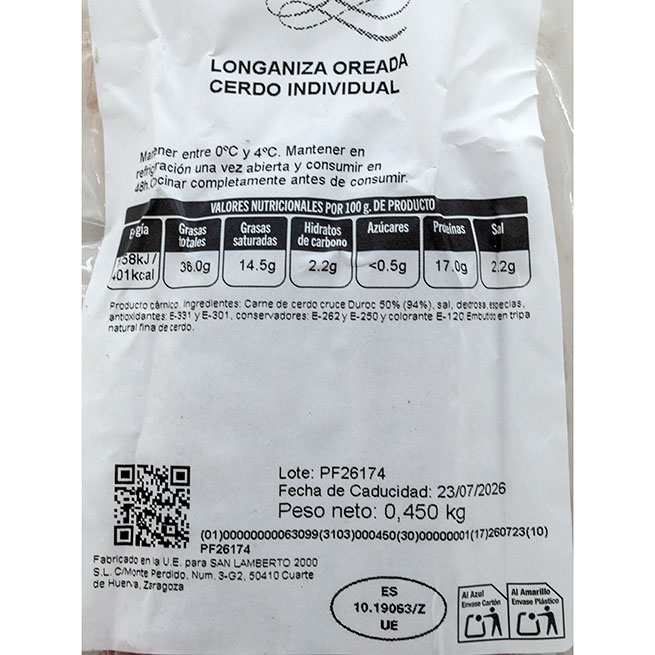 Longaniza oreada Longaniza oreada