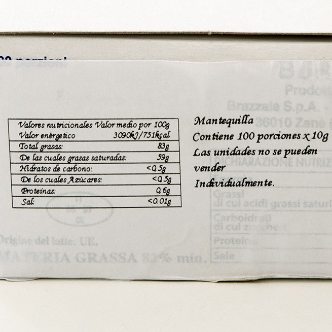 Mantequilla Italiana monodosis 10Gr 100Ud aluminio
