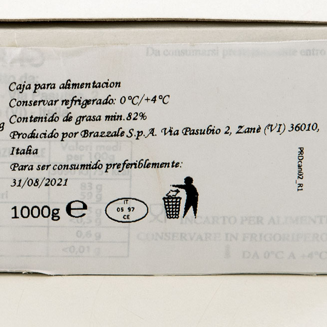 Mantequilla Italiana monodosis 10Gr 100Ud aluminio
