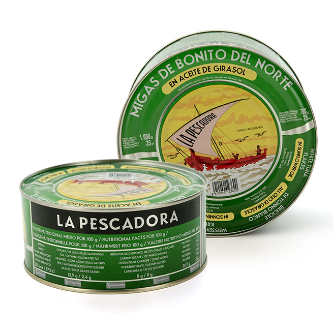 Migas de Bonito del norte 1150 gr en aceite  de la marca La Pescadora (Serrats)