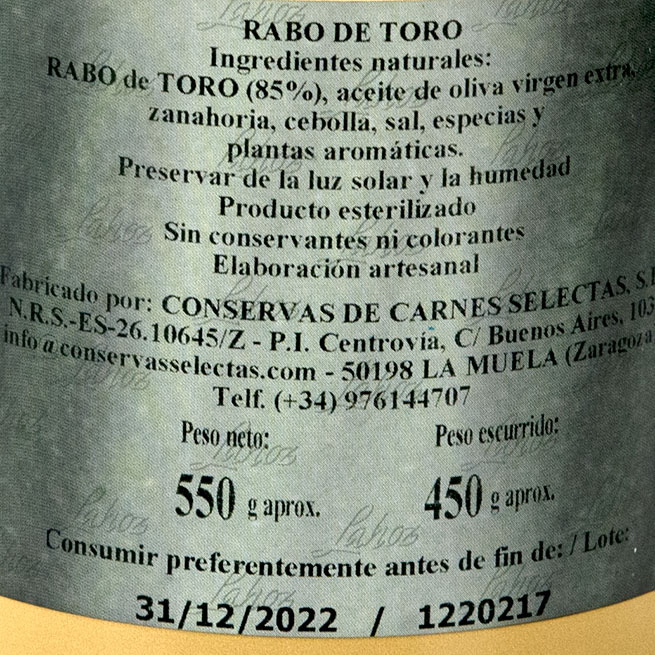 Rabo de toro estofado lata Rabo de toro estofado lata
