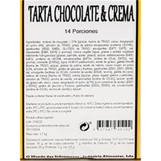 Tarta de chococrema con galleta Oreo 14 porciones Tarta de chococrema con galleta Oreo 14 porciones