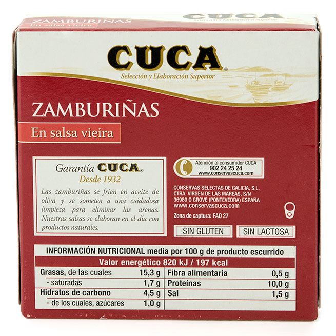 Zamburiñas 120Gr en salsa vieira 13/15 piezas CUCA